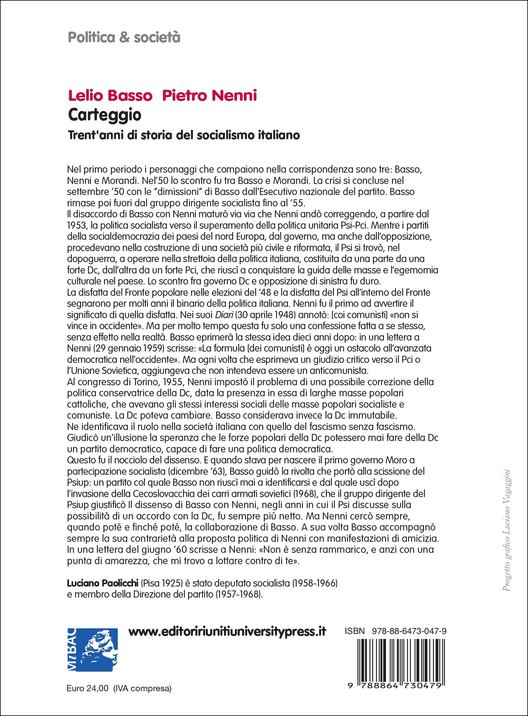 Lelio Basso, Pietro Nenni - Carteggio. Trent'anni di storia del socialismo italiano
