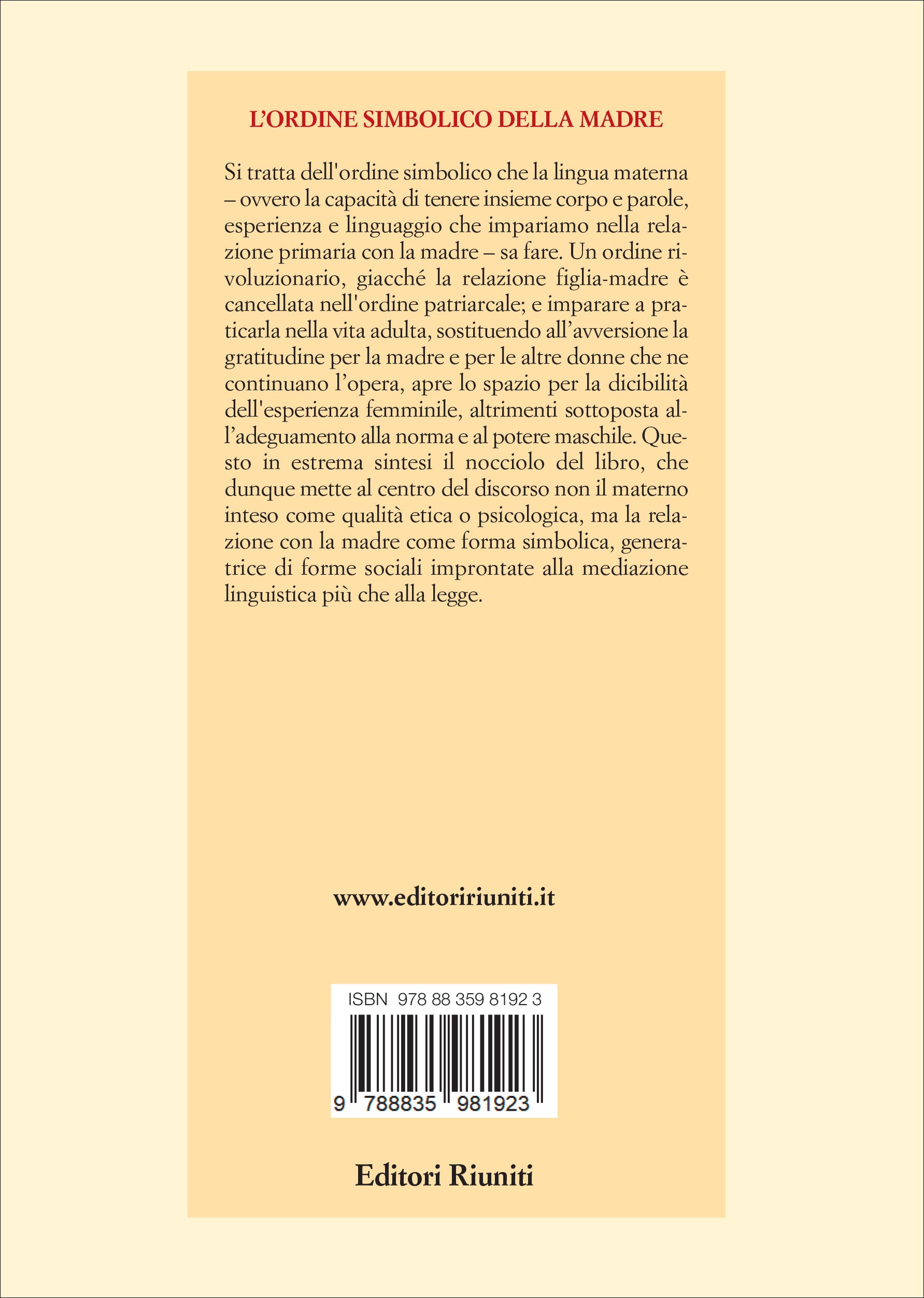 copertina retro libro l'ordine simbolico della madre luisa muraro