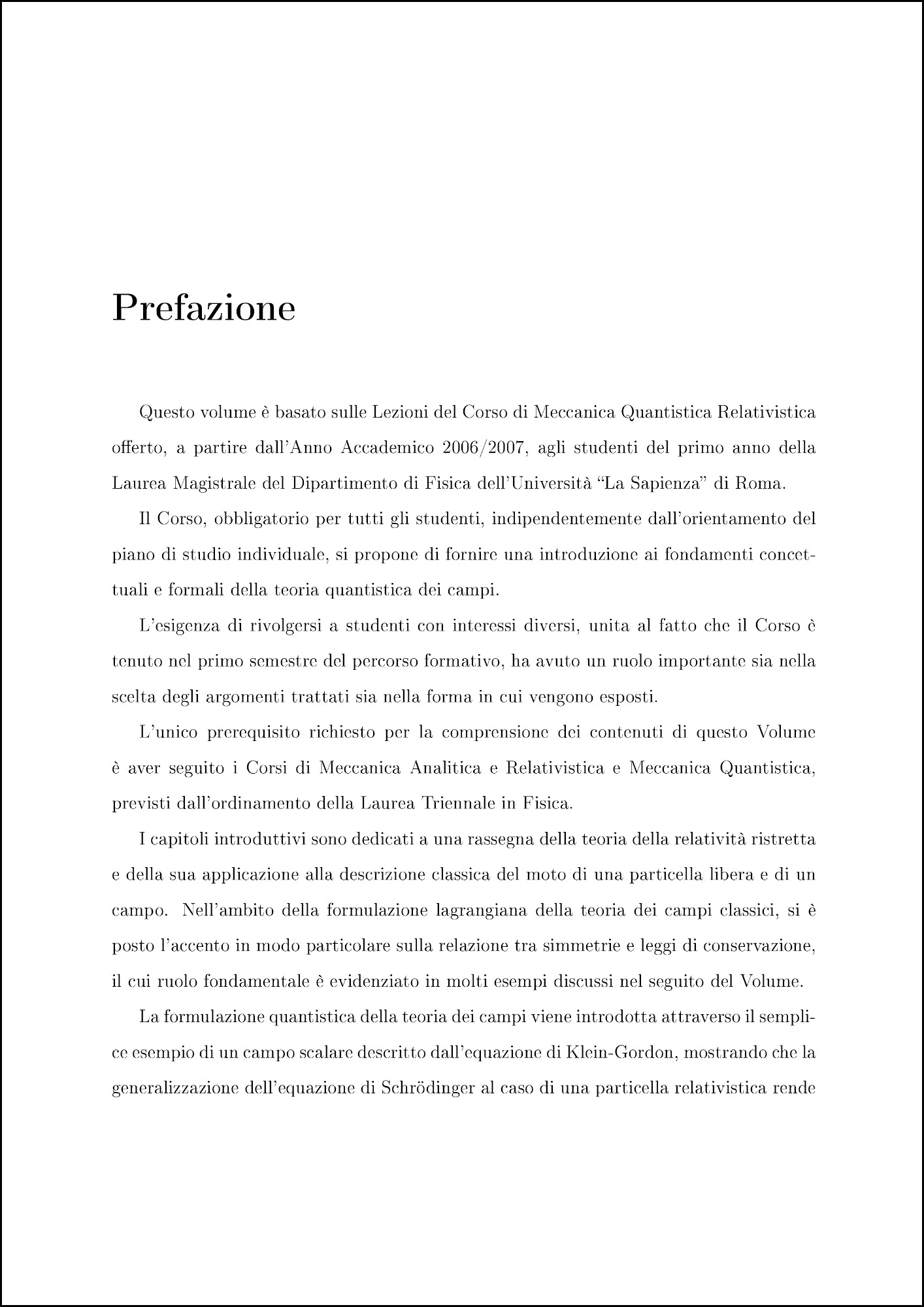 Meccanica quantistica relativistica. Introduzione alla teoria quantistica dei campi